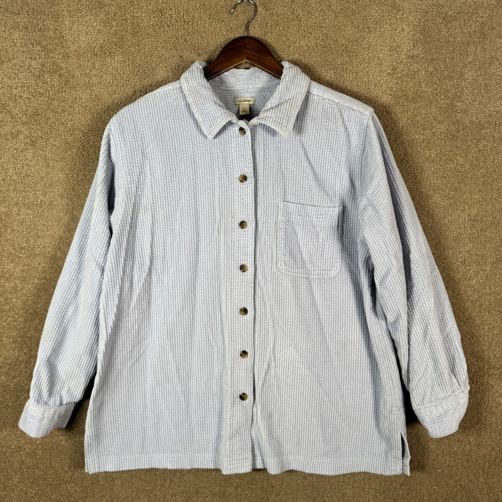 LL Bean Corduroy Shirt Womens Large‎ Blue Button Down Long Sleeve Cotton Shacket